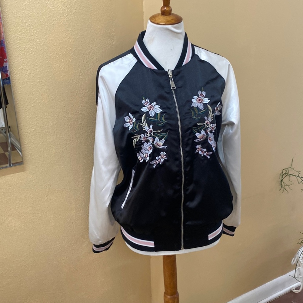 Satin bomber jacket. Beautiful embroidery work